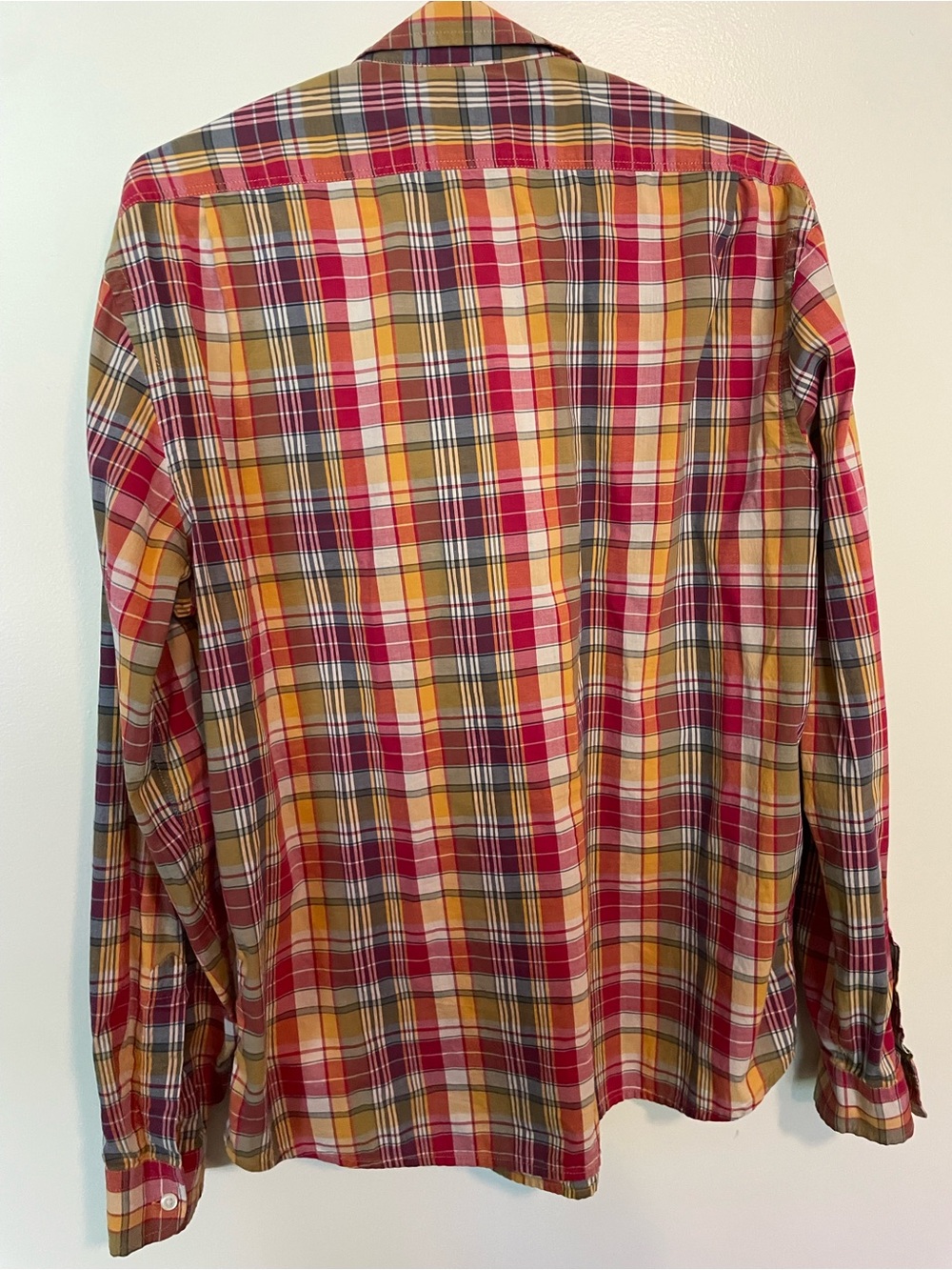 GAP Men's Plaid Button-Down Shirt in Red, Yellow & Green